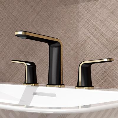 China Bathroom Modern Black Luxury Water Tap 3 Hole Basin Mixer for sale