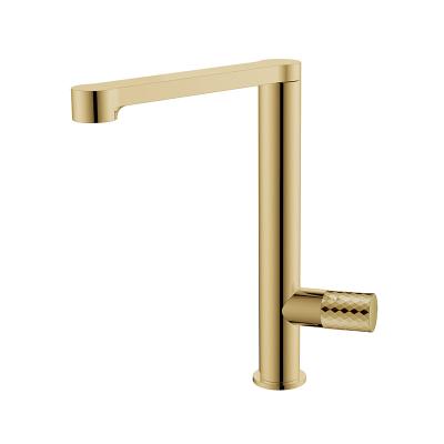 China Modern Style Royal Flexible Design Brush Gold Brass Kitchen Faucet Mixer Tap for sale