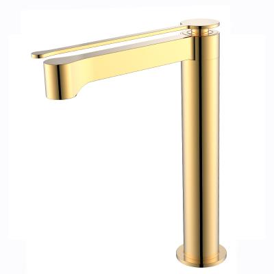 China Metered Faucets Sparkle Factory Gold Color Tall Basin Water Mixers for sale