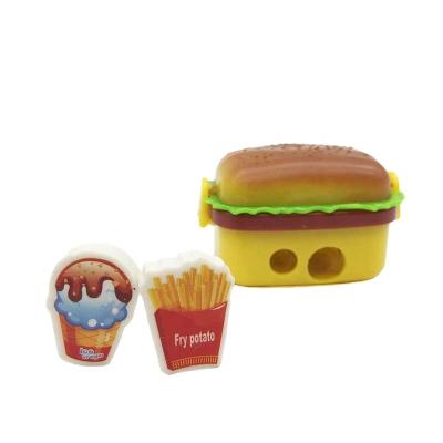 China High Quality Cheap Promotional Eraser Kids Toys Custom Hamburger Shaped Sharpener And Pencil Erasers for sale