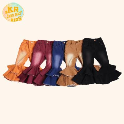 China hot sale Anti-wrinkle girls jeans children girl bell bottoms pants kids clothes girl flared pants denim fabric for sale