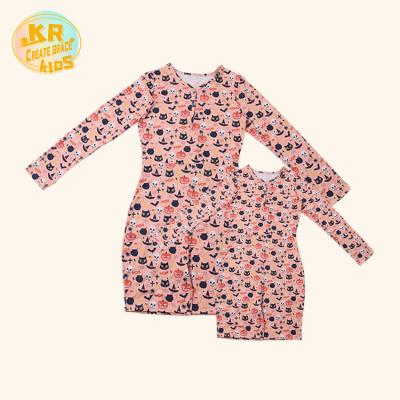 China New Vintage Fashion Mama and Me Outfits Bat Print Toddler Pumpkin Clothing Halloween Boutique One-Piece Outfit for sale