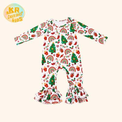 China Breathable High Quality Christmas Limited Rainbow&trees Print Long Sleeve Jumpsuit Baby Rompers Kids Clothing for sale