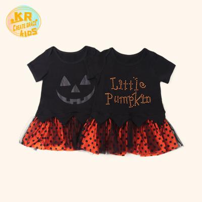 China Vintage New Arrival Girls Clothes Dresses Short Sleeve Toddler Pumpkin Clothes Letter Print Halloween Outfit Baby for sale