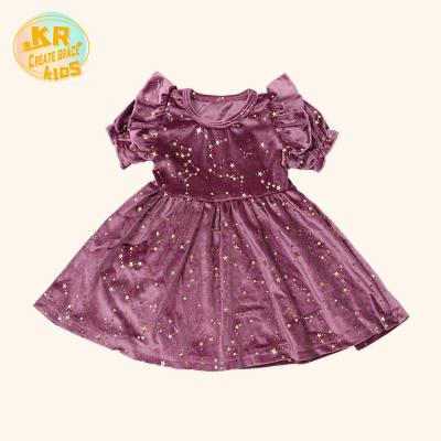 China New Vintage Fashion Toddler Girls Dresses Star Printing Baby Shower Dress Velvet Fabric Girls Boutique Dress for sale