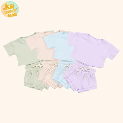 China 2021 Custom Made Good Quality Casual Pit Strip Baby Girls Tracksuit Summer Unisex Child Clothing Sets for sale