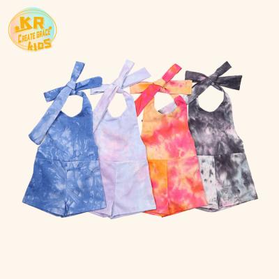 China Baby Girls Fashion Bow-knot Overalls Sleeveless Baby Clothes Tie Dye Soft Multicolor One-Piece Clothing for sale