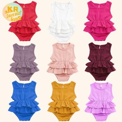 China Soft baby clothes set summer children's clothing sleeveless romper two layers of ruffles baby outfit for sale