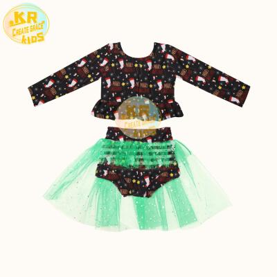 China Sweet Children Christmas Two-piece Theme Printing Girls Clothes Long Sleeve Cute Christmas Costume for sale