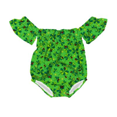 China 100% Cotton St Patrick's Day Romper Green Four Leaf Clover Romper Newborn Kids Romper for sale