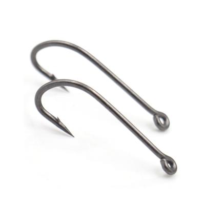 China Carp Fishing China Wholesale Tef Long Shank Coated Hook Matt Black Curved Shank Carp Fishing Rig Hooks for sale