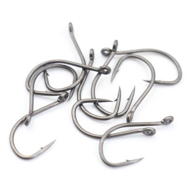 China Carp Fishing Wholesale Black Tef Coated Carp Hooks Gape Off Barbed Carp Fish Hook for sale