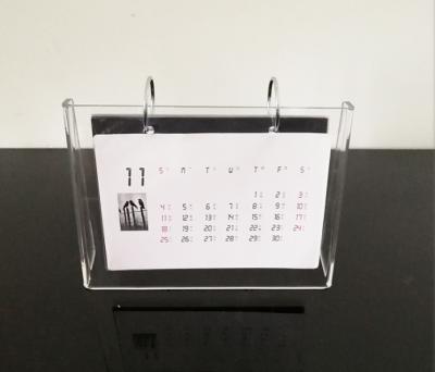 China Clear U-shaped Table Calendar Desk Calendar With Metal Rings And Opp Sleeves Clear Acrylic Calendar Holder for sale