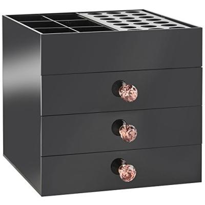 China Sustainable Customized Black Acrylic Makeup Storage Box Cosmetic Organizer for sale