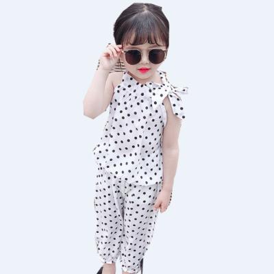 China Dot Design Girls Little Girl Clothes Boutique Summer Washable Kids Clothes Set Polka Dot 3 Years Old Girl Casual Outfit for sale