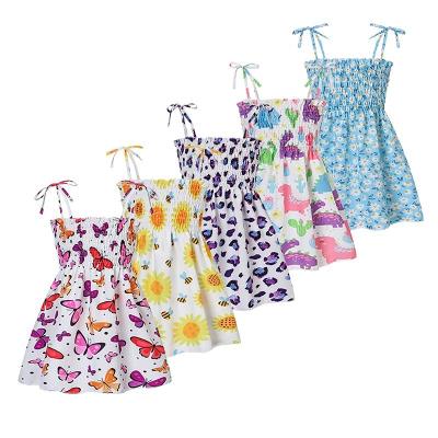 China Cute Summer Kids Girl Beach Dress Floral Print Sleeveless Cotton Washable 2-6 Years Girl Casual Outfits for sale