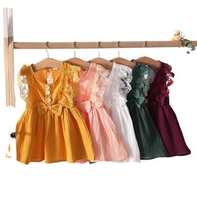 China Hot Sale Summer Washable Girls Skirt Cotton Linen Skirt Baby Beauty Lace Dress Sleeveless Princess Skirt for sale