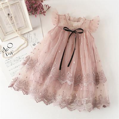 China Cute Princess Lace Girls Dresses Summer Washable Embroidered Mesh Tutu Skirt Children's Clothing For Kids Girl for sale