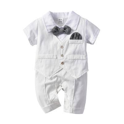 China 95% Cotton Ready To Ship Baptismal Romper Summer Baby Boy Christening Baptism Robe Baby Romper White Suit Clothes Rompers for sale