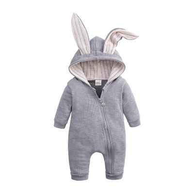 China Winter Sale Amazon Rabbit Cartoon Pajamas Rompers Toddler Boy Hooded Rompers Zipper Baby Thermal Warm Warm Romper for sale