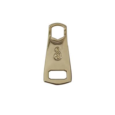 China Manufacturer 5# Eco-Friendly Zipper Heads Customized Metal Logo Labels Shape Zipper Slider For Handbags Gold Engraved Logo Zipper Pulls for sale