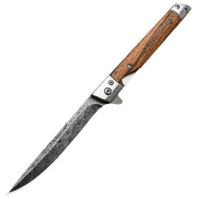 China Folding Knife M390 Steel Folding Knife With Wooden Holster Damascus Handle Pattern High Hardness Outdoor Hunting Knife Camping Survival Tools for sale