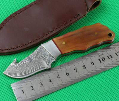 China 58HRC Ox Horn Handle Non-variable Damascus Knife With Leather Sheath Camping Survival Knives Hunting Outdoor Tool 4374 Dropshipping for sale