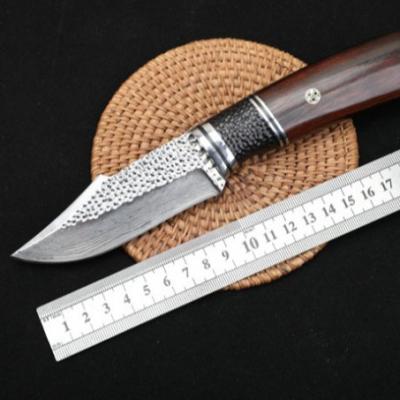 China 59HRC Fixed Damascus Knife Non-variable Camping Hunting Tool With Cowhide Sheath Jungle Hand Knives For Outdoor Dropshipping 11234 for sale