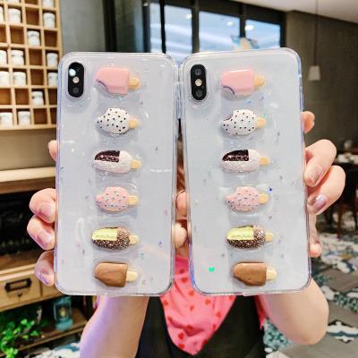 China Hot Selling 3D Anti-drop Glitter Little Ice Cream Phone Case For iPhone 12 Cute Girls Epoxy Clear TPU Cover For iPhone 11/7/8/X/XR/XS/MAX for sale