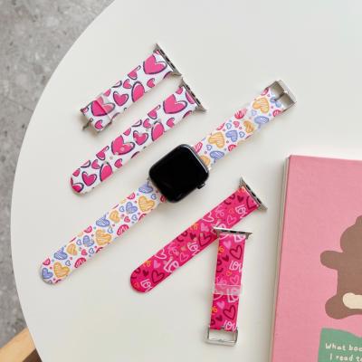 China Lightweight Hot Sale Graffiti Love Heart Pattern Watch Bands For Apple Watch Series 6/5/4/3/2/1 Cartoon Rubber Strap For Huawei/Mi Watch for sale