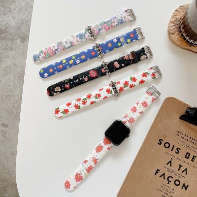 China Light Hot Selling Cute Cartoon Flower Pattern Watch Bands For Apple Watch Series 6/5/4/3/2/1 Fashion Rubber Strap For Huawei/Mi Watch for sale