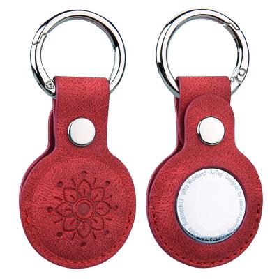 China Hot Selling Anti-drop Flower Pattern Leather Tracker Case With Key Chain For Airtag Busniess Style Anti-lost Tracker Device Cover For Airtag for sale