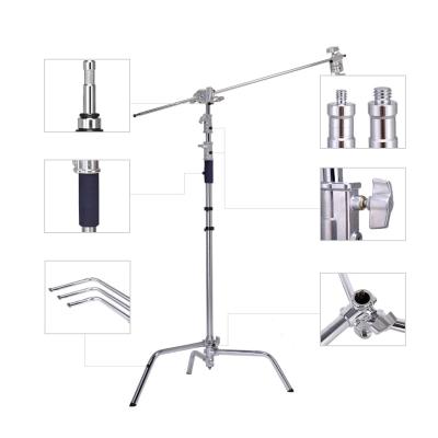 China Heavy Duty 40 Inch Stainless Steel (Silver Plating) Photo Studio Photography C-Stand with Arm Handle 3.3M Stainless Steel Light C-Stand for sale