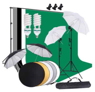 China 2X135W Nonwoven Fabrics Photography Studio Umbrellas Lighting Kit White Black Green Gray Backdrop Light Stand+Reflector Kit for sale