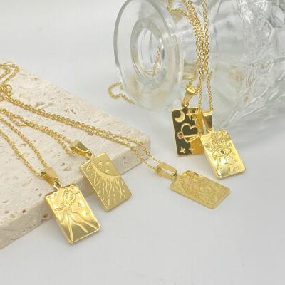 China Fashion Wholesale Fashion Jewelry 18K Gold Plated Initial Necklace Stainless Steel Tarot Card Pendant Necklace for sale