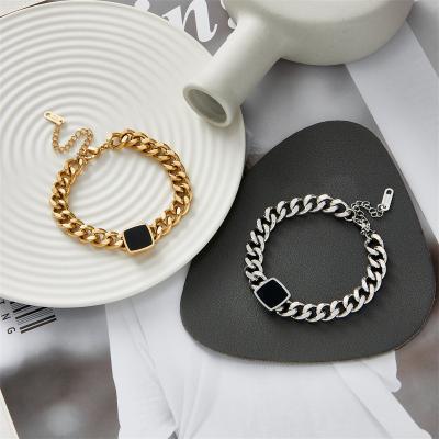 China Custom Jewelry Women Fashion Stainless Steel Chain Bracelet 18K Gold TRENDY Wholesale Small Square Necklace for sale