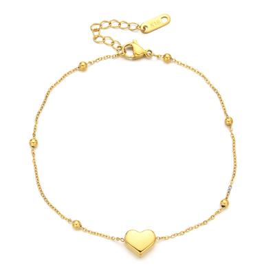 China Fashion Wholesale Fashion Women Jewelry 18K Gold Heart Pendant Bracelet Custom Stainless Steel Bracelet Anklet for sale