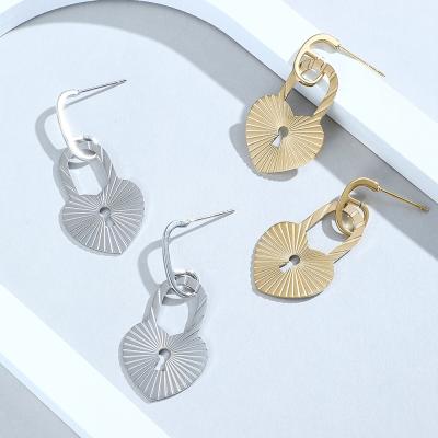 China Fashion TRENDY Wholesale Women Fine Jewelry 18K Gold Plated Stainless Steel Padlock Earring Lock Earring for sale