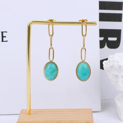 China Fashion TRENDY Wholesale Women Fine Jewelry 18k Gold Plated Stainless Steel Stud Earrings Turquoise Jewelry for sale