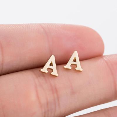 China Fashion Wholesale Women Jewelry 26 Letters Gold Plated Stainless Steel Stud Earrings for sale