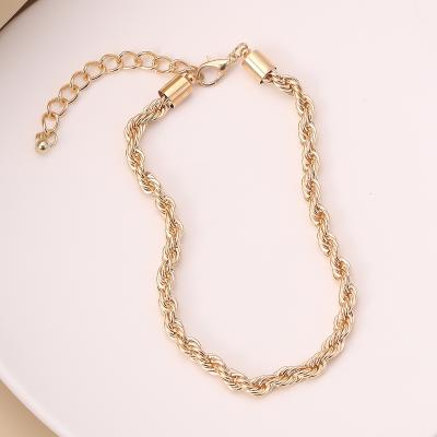 China Trendy Wholesale Fashion Jewelry Gold Plated Twist Stainless Steel Chain Anklets Fashion Cuban Chain Anklets for sale