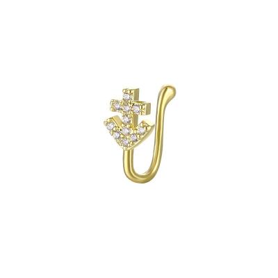 China Vintage Fashion Women Jewelry Crystal Zircon 18K Gold Plated Anchor Shaped Nose Rings Sniff Clip Piercing Supplies for sale