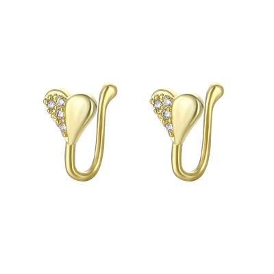 China Vintage Fashion Women Jewelry Crystal Zircon 18K Gold Plated Heart Shaped Nose Rings Nose Clip Piercing Supplies for sale