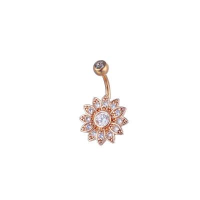 China Vintage 1Pcs Fashion Women Jewelry Crystal Zircon Sunflower Stainless Steel Navel Rings Piercing Jewelry Supplies for sale