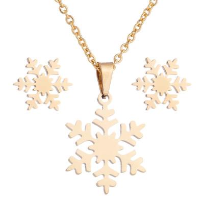 China Wholesale Trendy Fashion Women Jewelry Set Snowflake Necklace Stainless Steel Pendant Necklace Earring Chain Set for sale