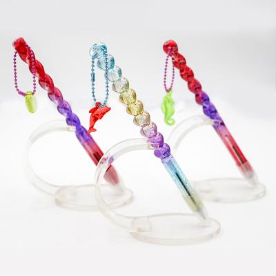 China Acrylic Heart Shape Twist Gradient Ballpoint Pen Promotion Girl Boutique Pendant Pen Custom Transparent for sale