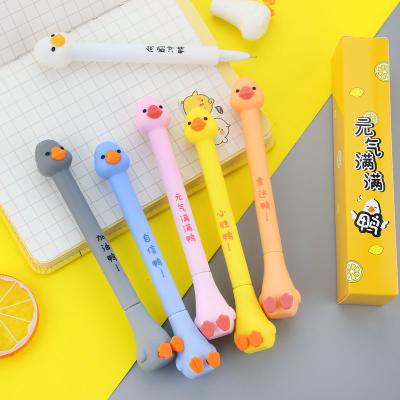 China 2022 New Normal Creative Stationery Cute Duck Gel Pen Fun Kids Pen Study Office Black Silicone Shape Pen for sale