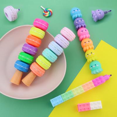 China New Design Pen 2022 Promotional Pen Stackable Simulation Of Macron 'S Little Octopus Building Blocks Shape Plastic Text Markers Pen for sale