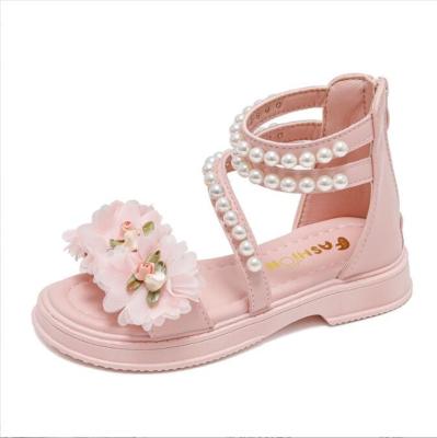 China Meisjes sandalen schattig prinses zachte zool bloem open teen sandalen strand schoenen Te koop