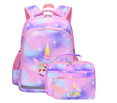 China Soft Polyester Inner Lining Preschool Unicorn Backpack with Lunch Box and Pencil Case à venda